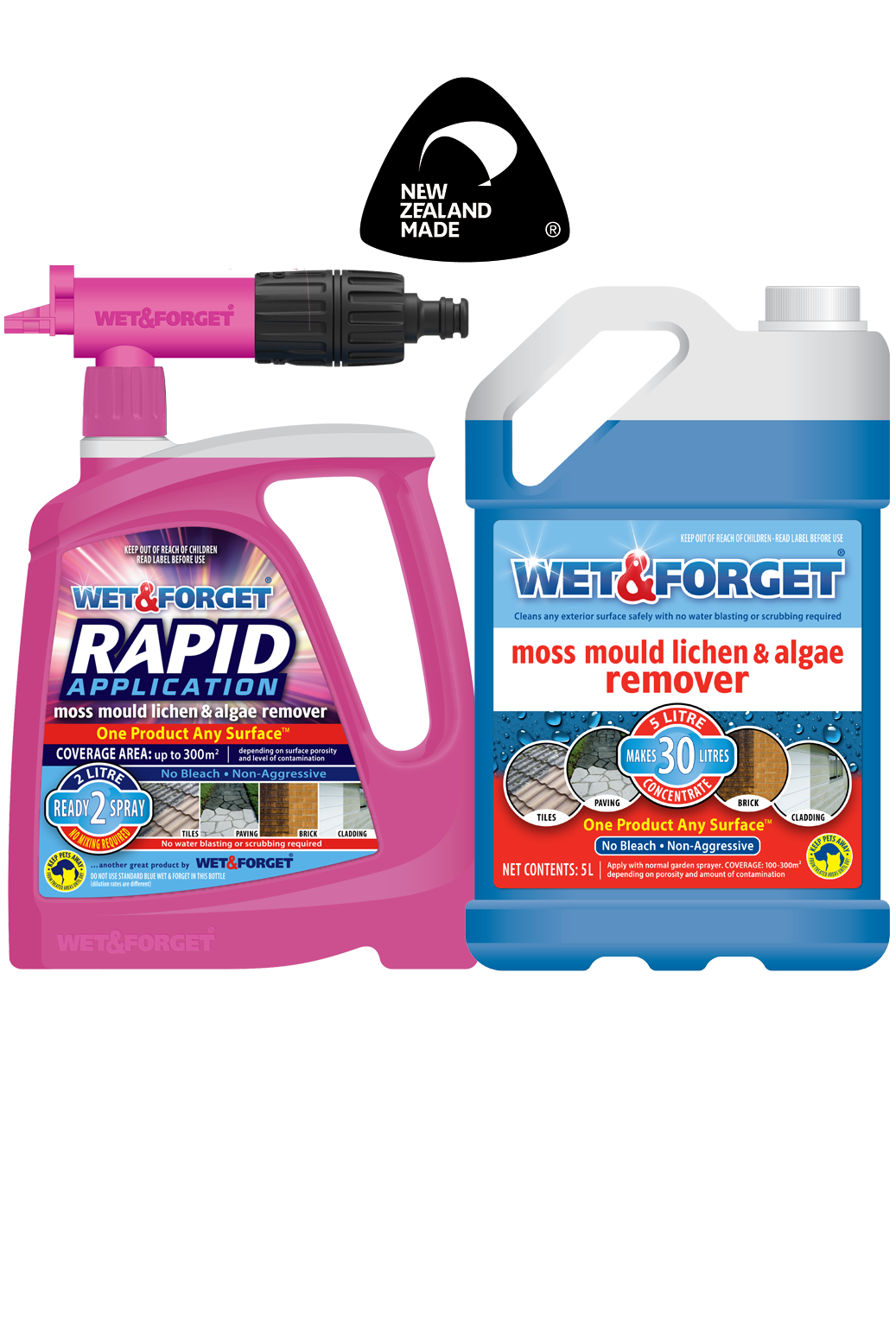 Rapid Application Moss Mould Lichen & Algae Remover And Wet & Forget Moss Mould Lichen & Algae Remover